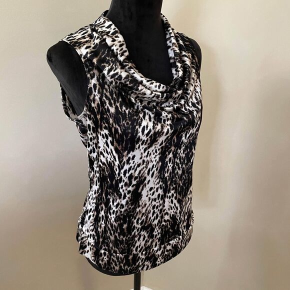 Alfani Cowl Neck Animal Print Sleeveless Blouse Size Medium Career Stylish - Picture 3 of 8
